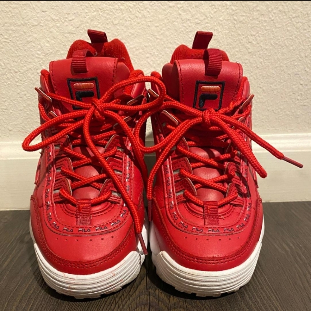 Pre owned Fila Disruptor 2 Premium Repeat Red White Shoes Woman 6